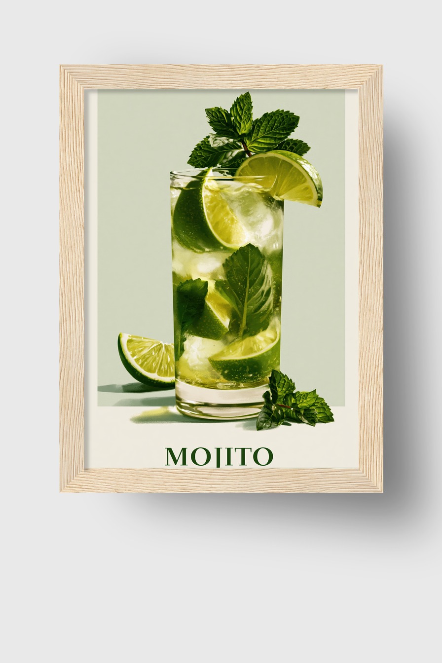 Fotografie Poster mojito Glas Limette Minze frisch grün
