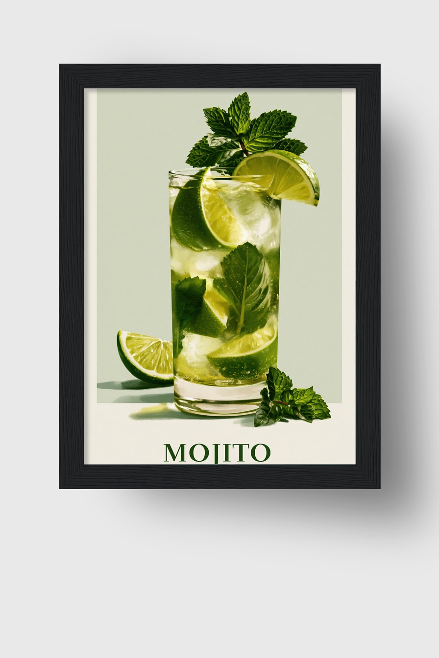 Fotografie Poster mojito Glas Limette Minze frisch grün