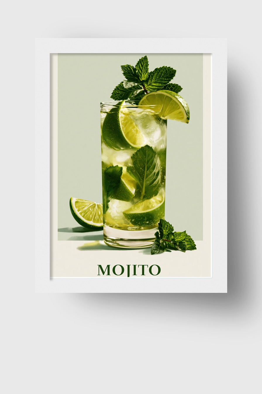 Fotografie Poster mojito Glas Limette Minze frisch grün