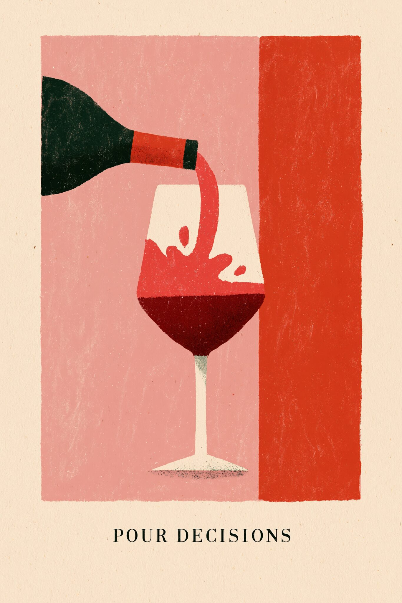 Illustration Poster Wein einschenken Rotwein minimalistisch rot rosa