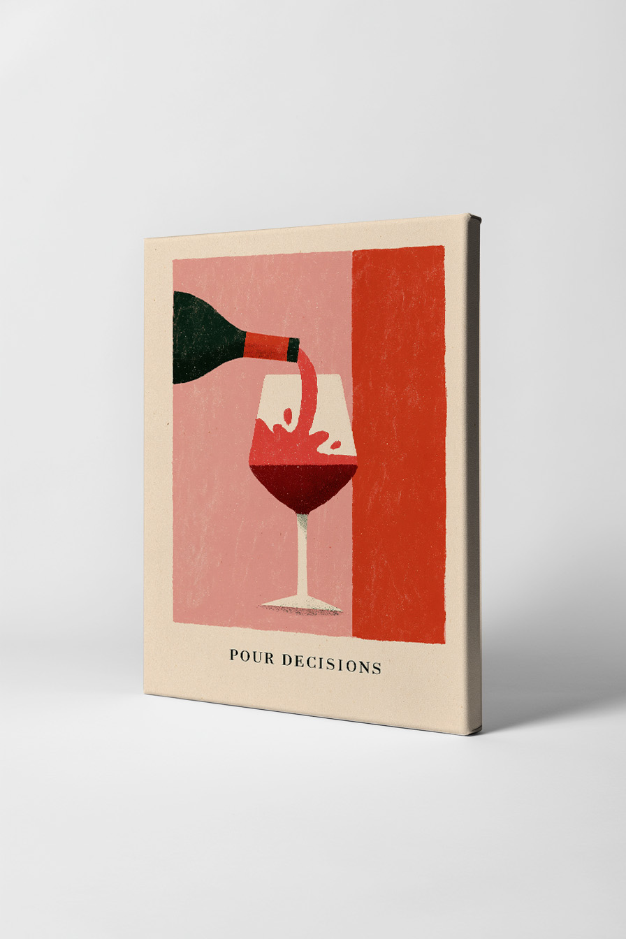 Illustration Poster Wein einschenken Rotwein minimalistisch rot rosa