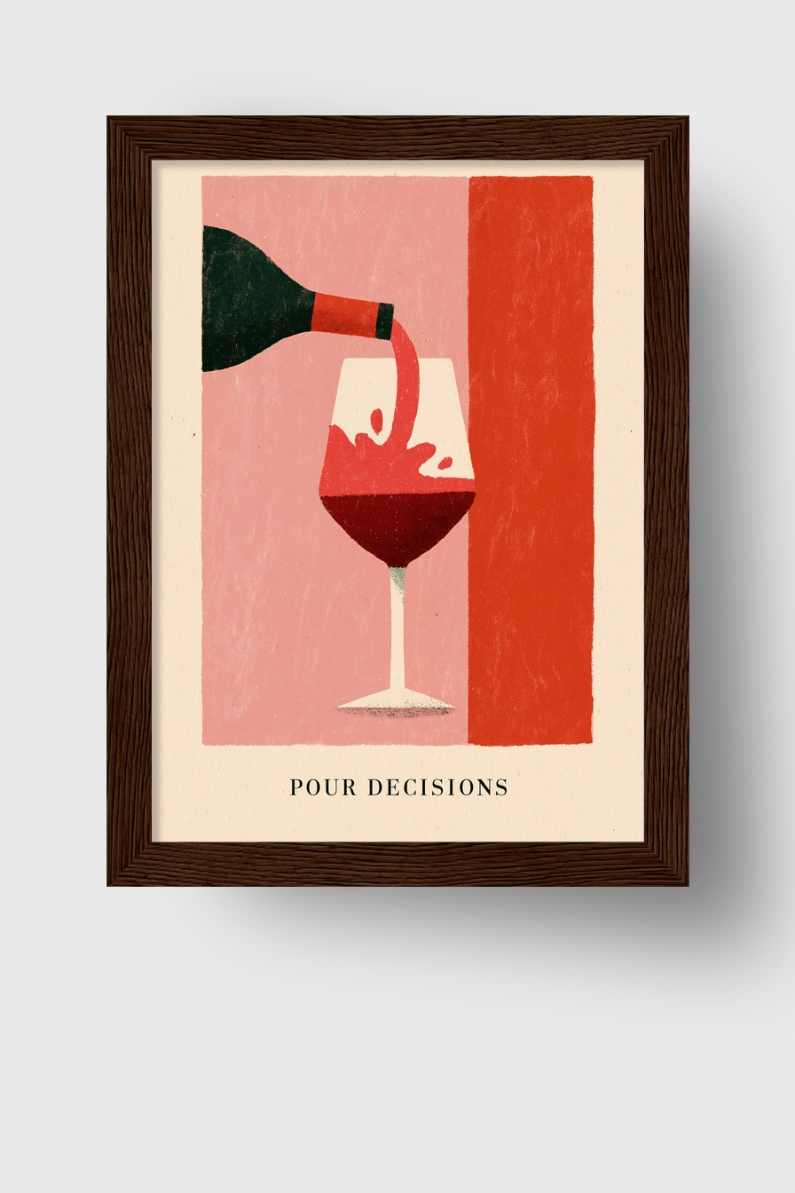 Illustration Poster Wein einschenken Rotwein minimalistisch rot rosa