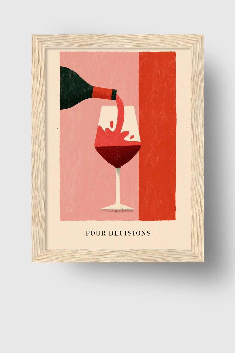Illustration Poster Wein einschenken Rotwein minimalistisch rot rosa