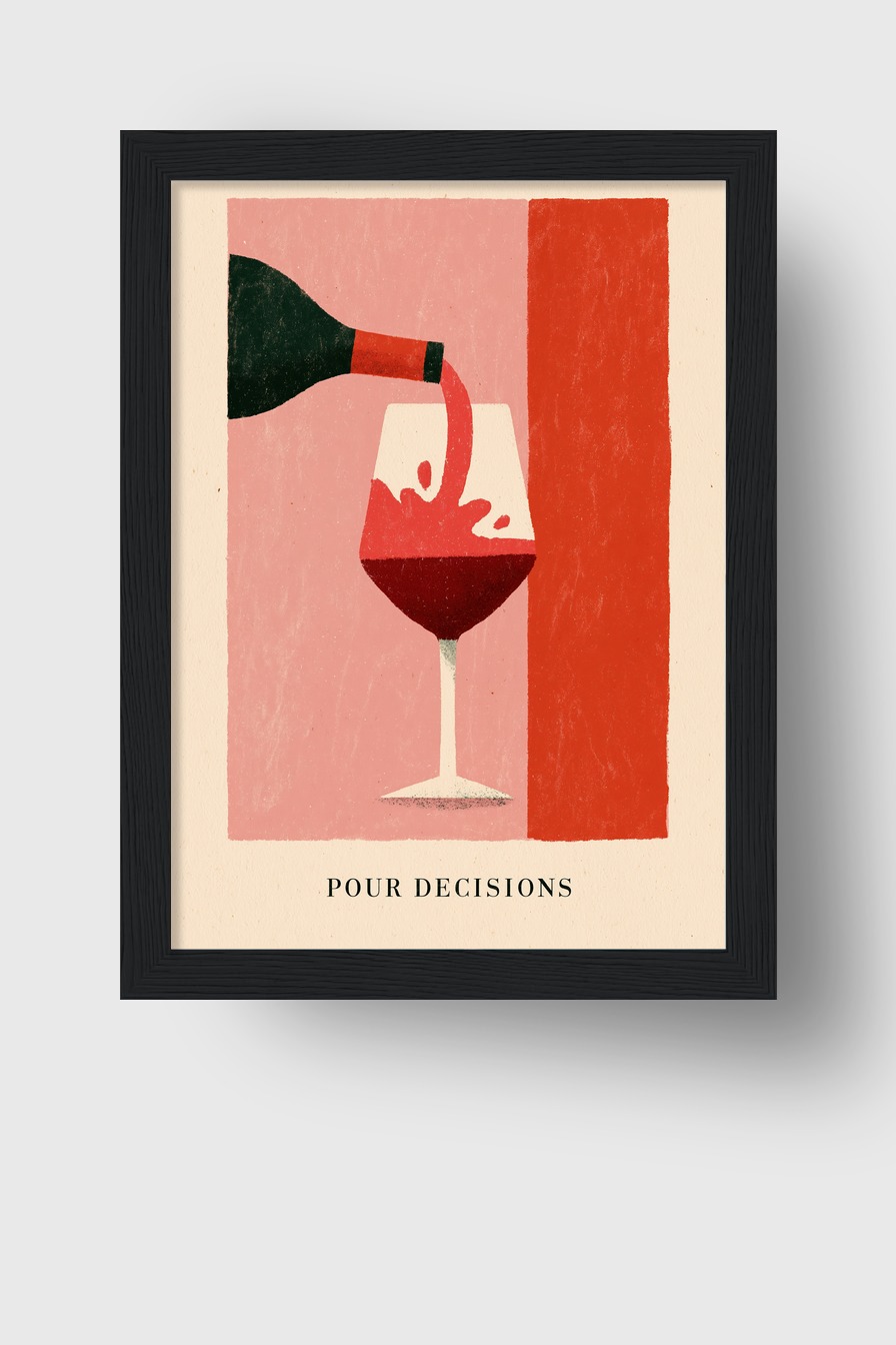 Illustration Poster Wein einschenken Rotwein minimalistisch rot rosa