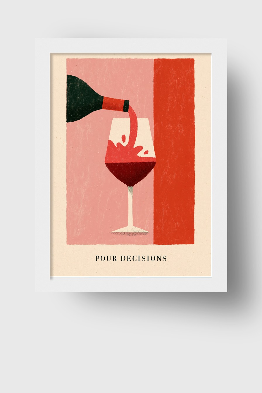 Illustration Poster Wein einschenken Rotwein minimalistisch rot rosa