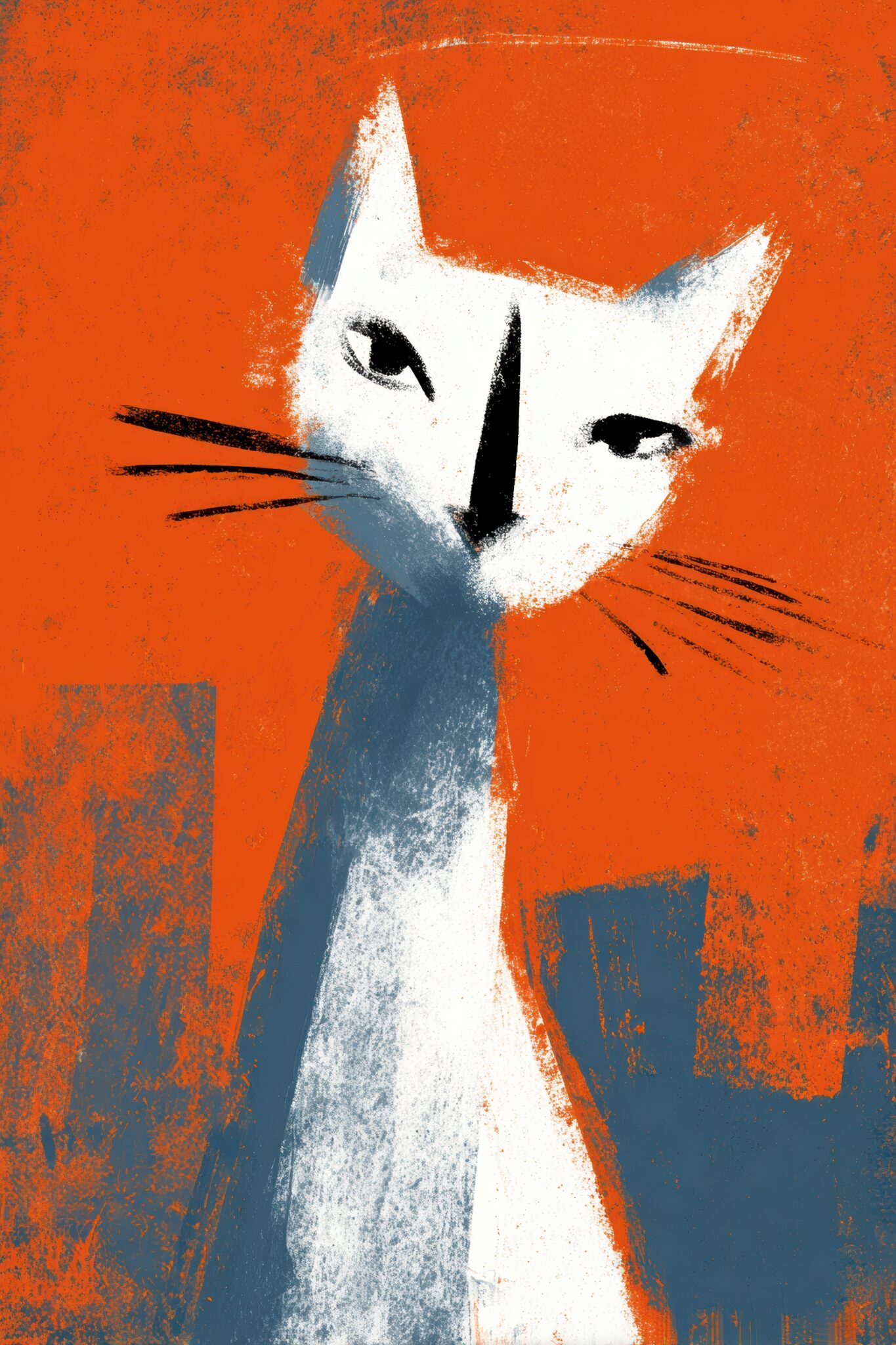 Digitale Kunst Poster Katze abstrakt weiß orange