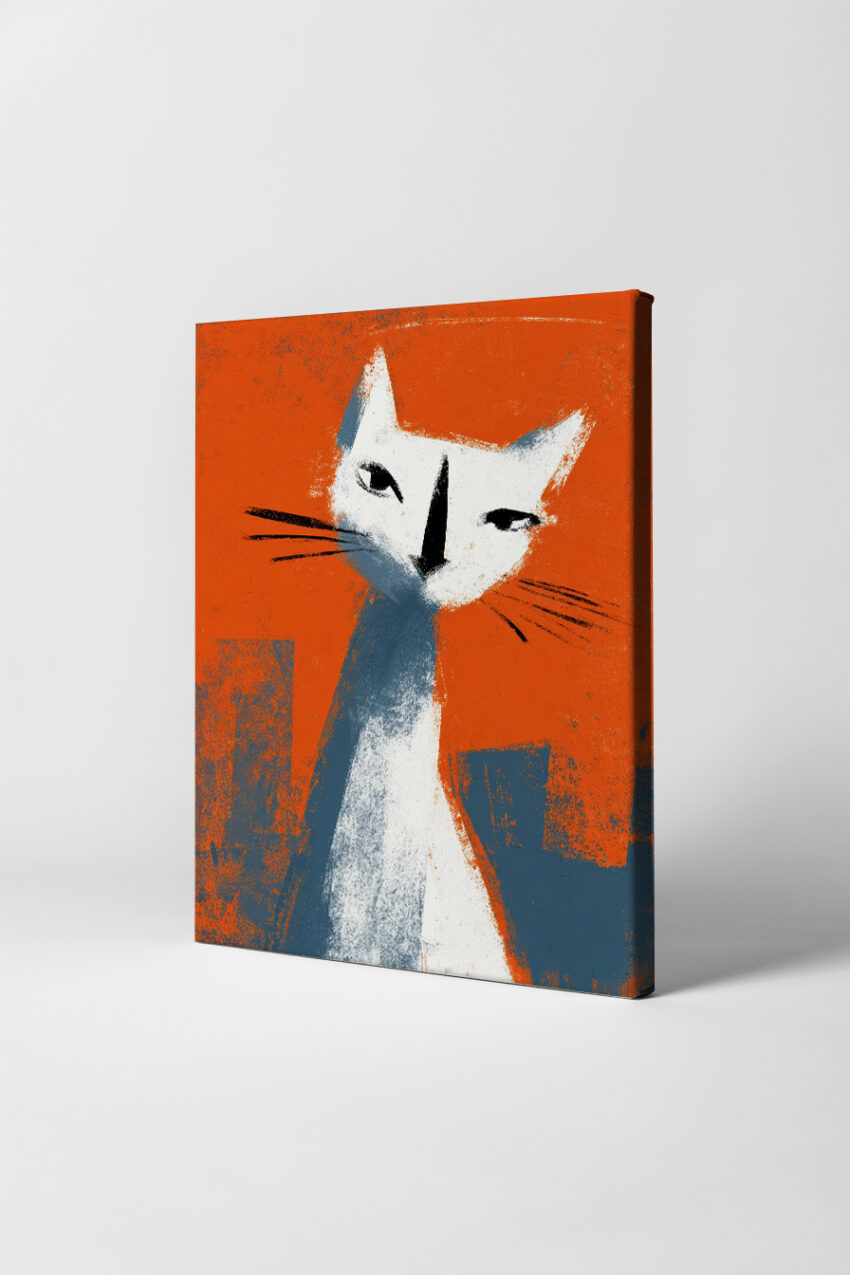 Digitale Kunst Poster Katze abstrakt weiß orange