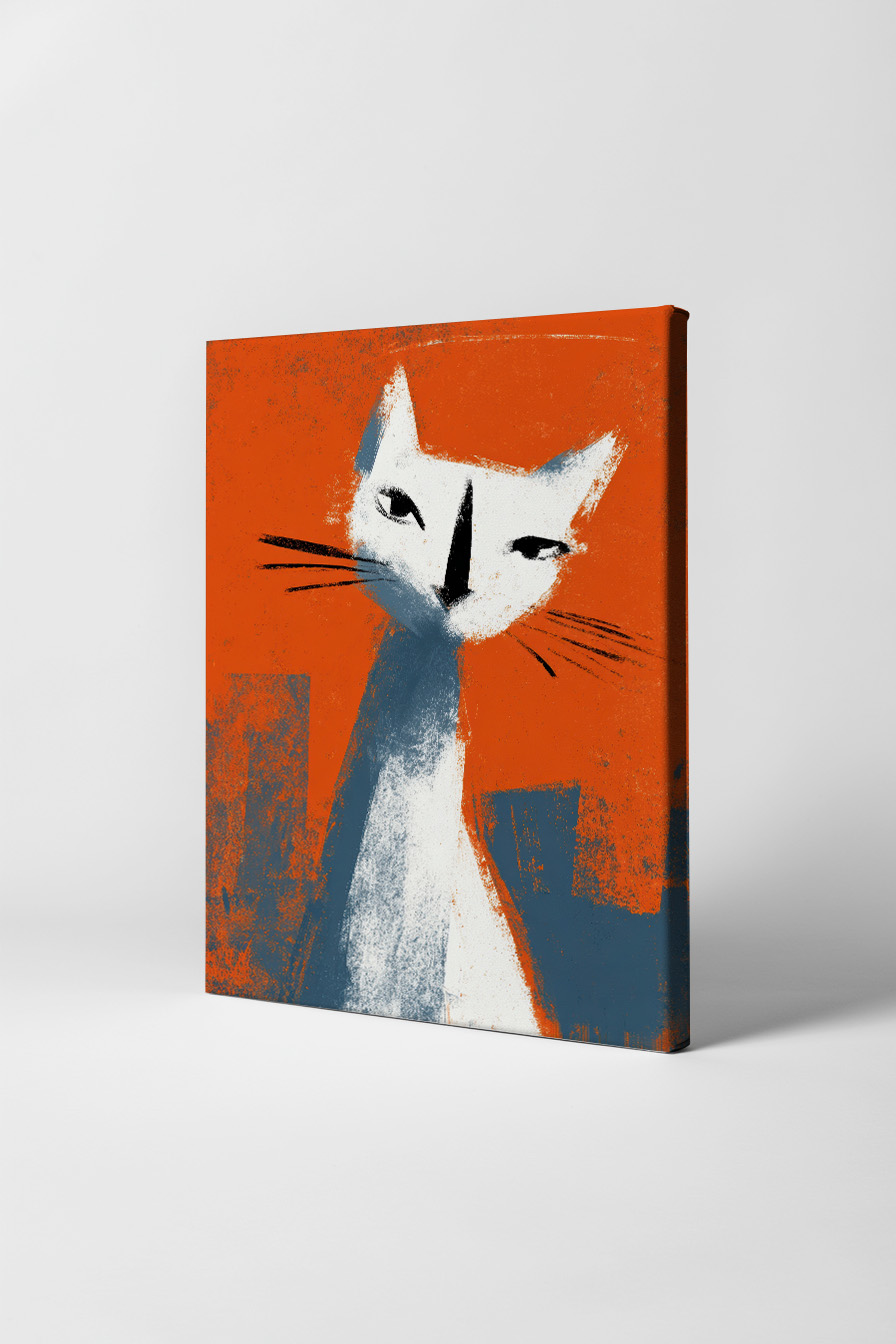 Digitale Kunst Poster Katze abstrakt weiß orange