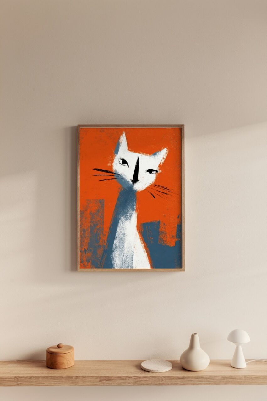Digitale Kunst Poster Katze abstrakt weiß orange