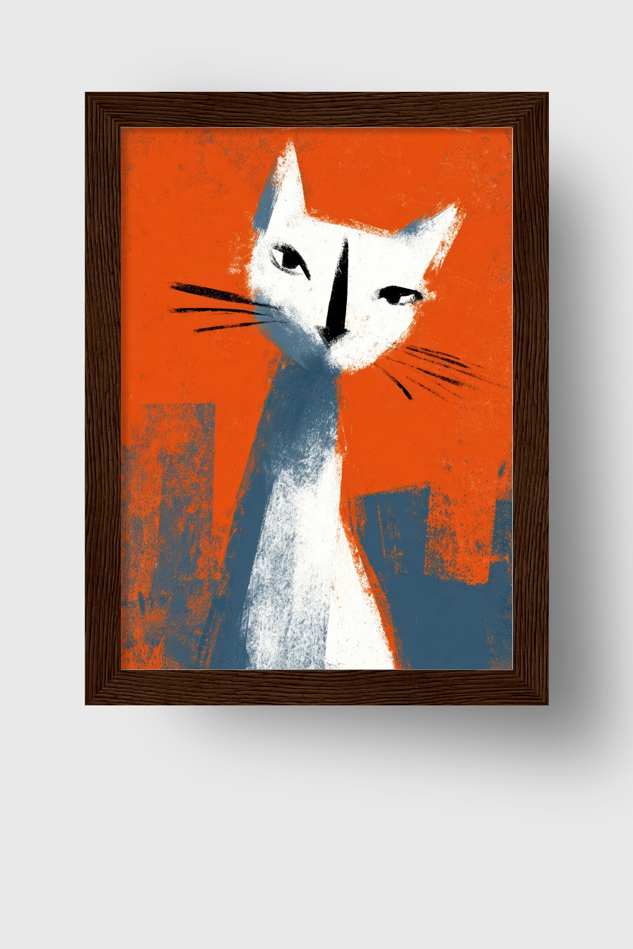 Digitale Kunst Poster Katze abstrakt weiß orange