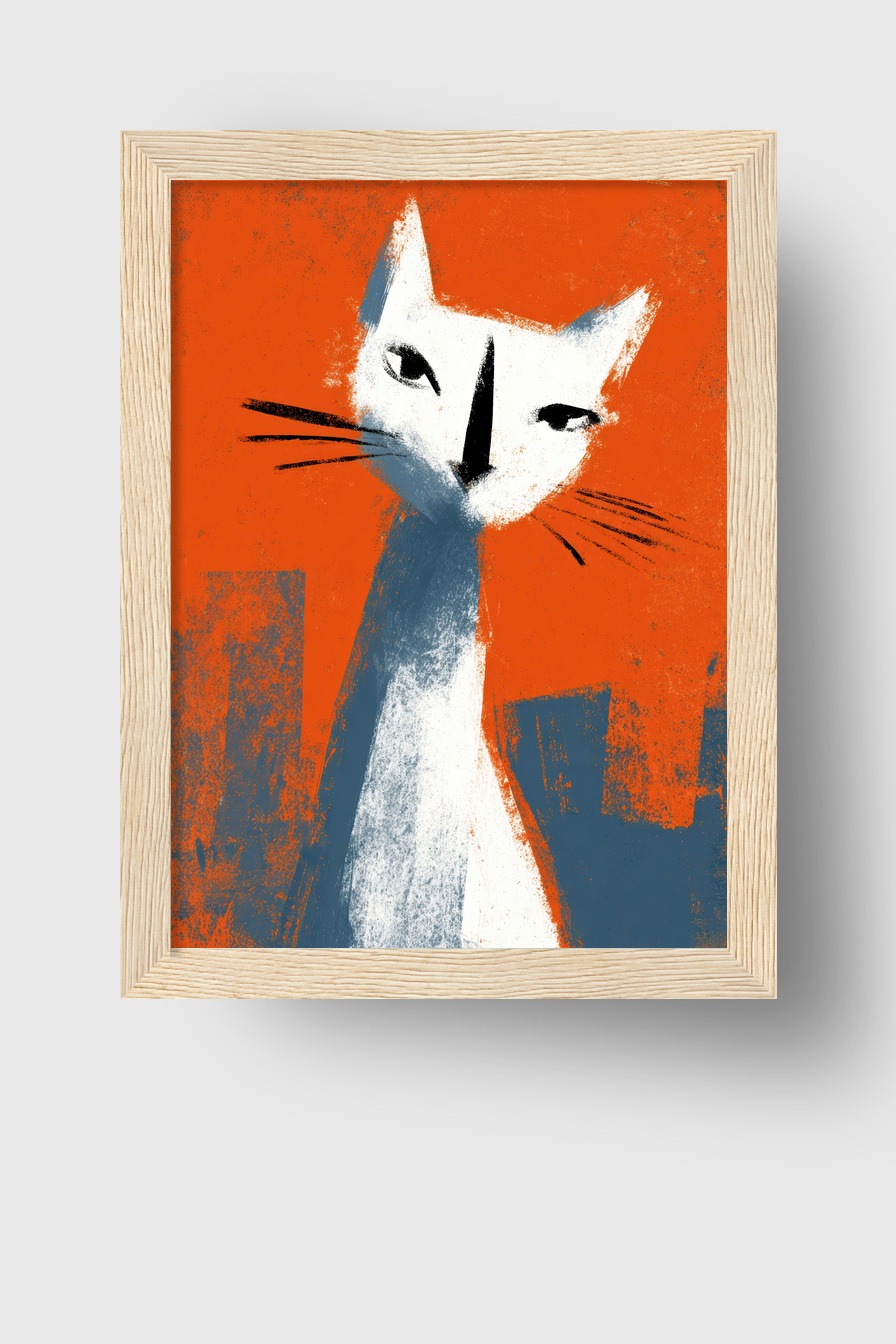 Digitale Kunst Poster Katze abstrakt weiß orange