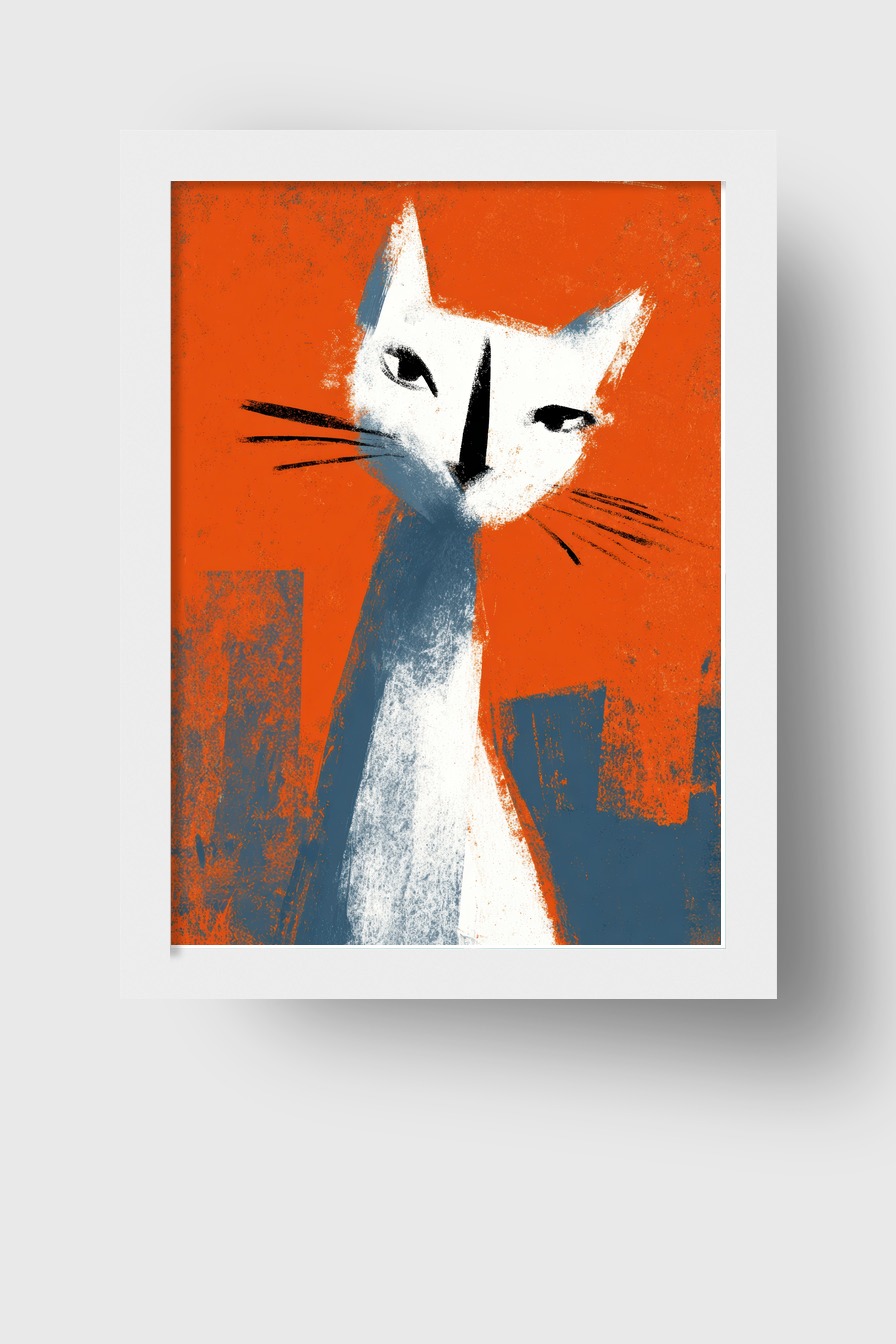 Digitale Kunst Poster Katze abstrakt weiß orange