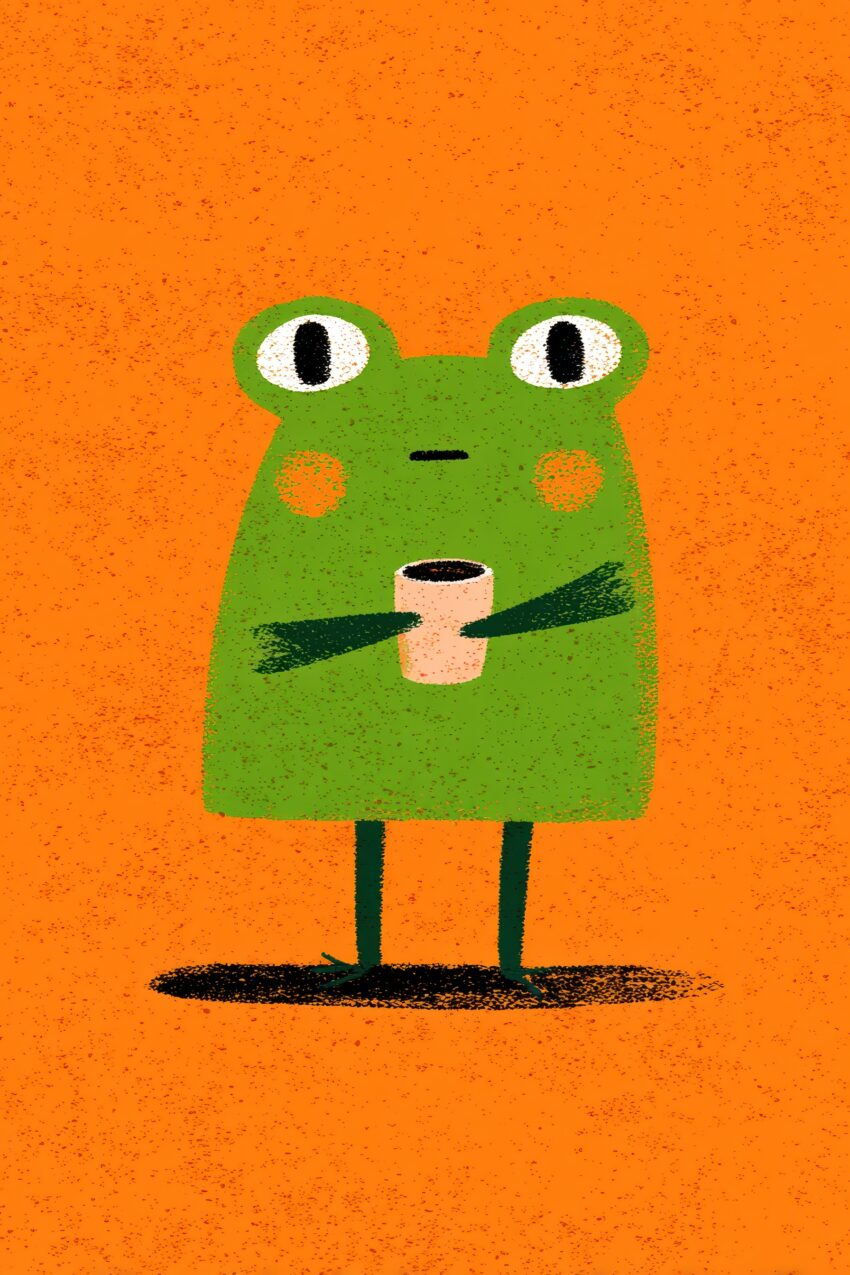 Illustration Poster Frosch grün Cartoon orange