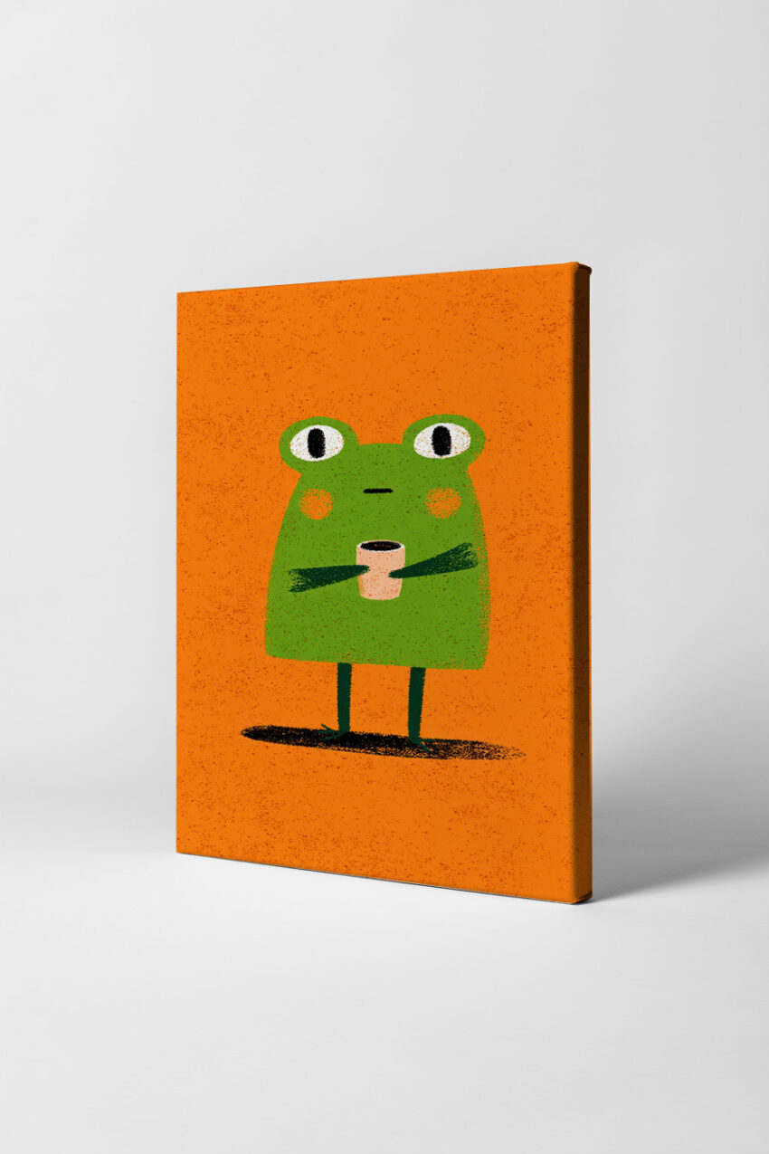 Illustration Poster Frosch grün Cartoon orange