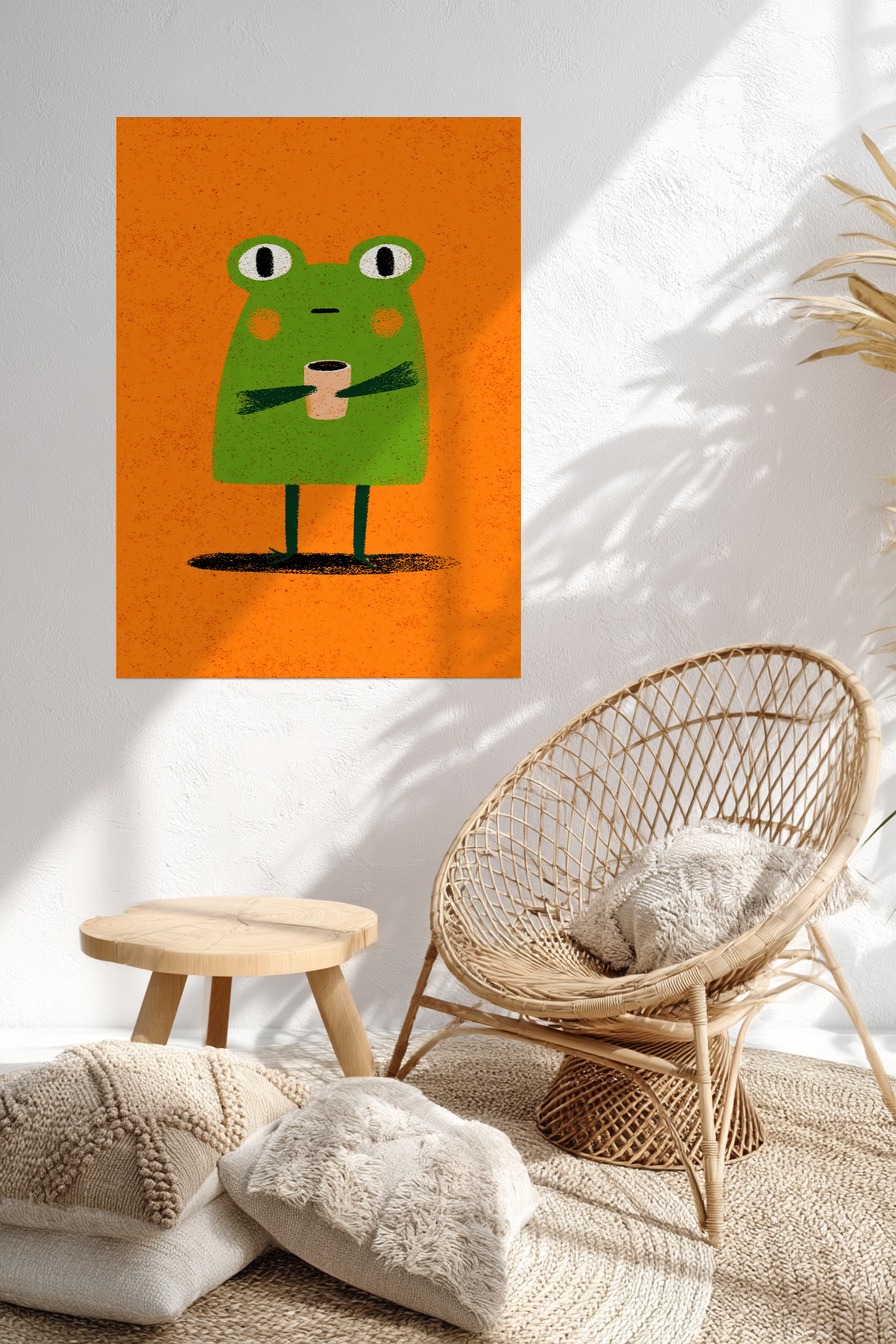 Illustration Poster Frosch grün Cartoon orange