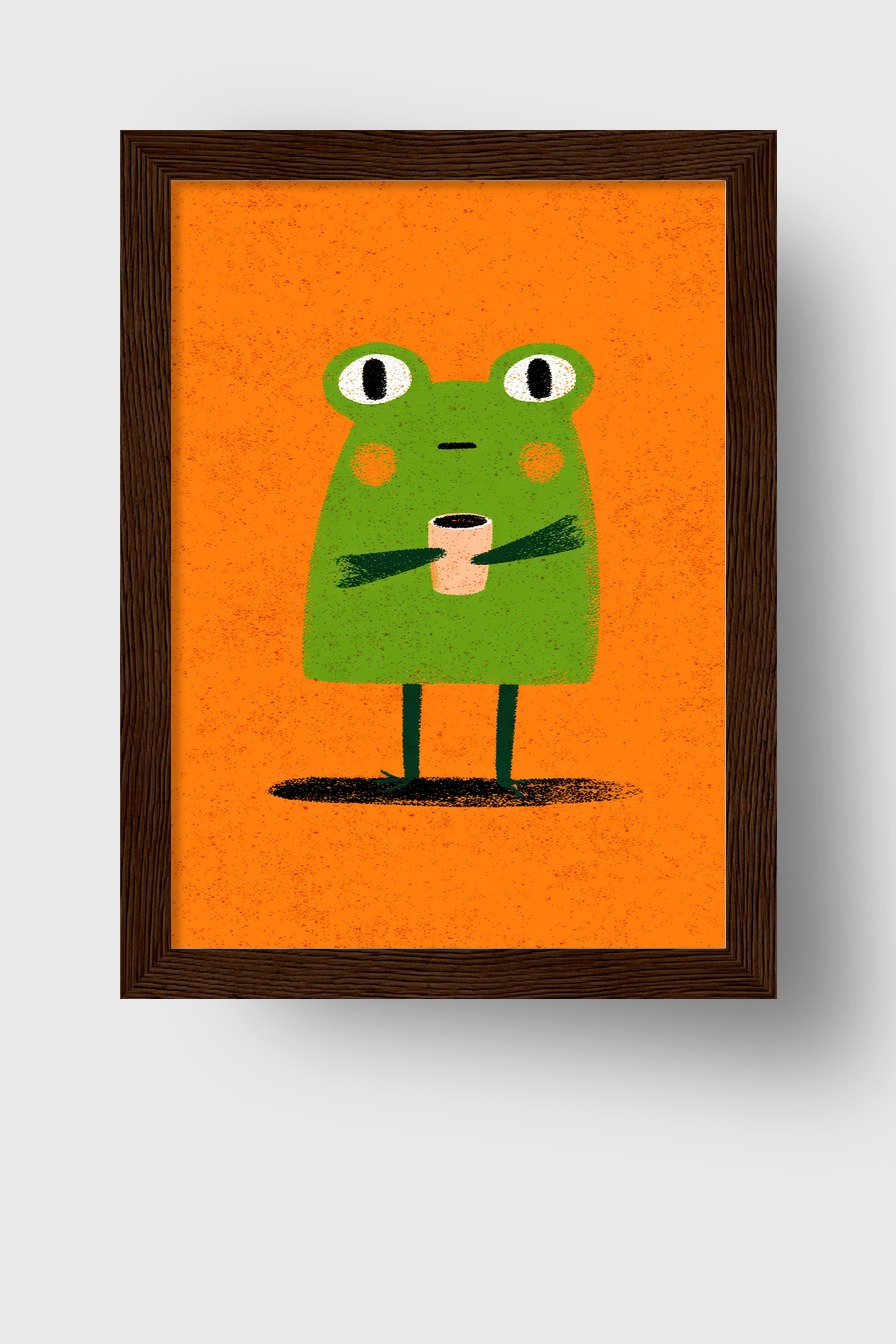 Illustration Poster Frosch grün Cartoon orange