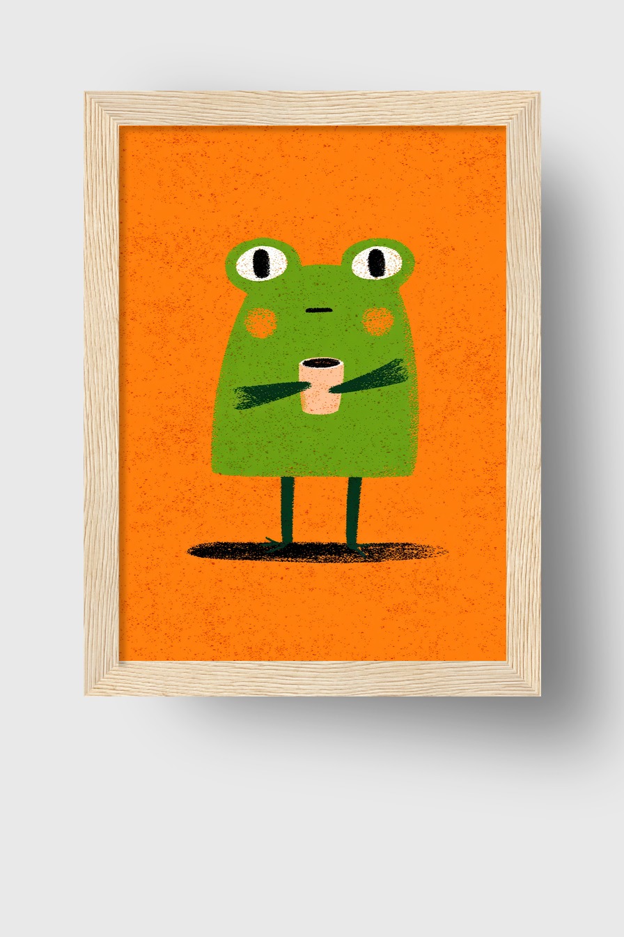 Illustration Poster Frosch grün Cartoon orange