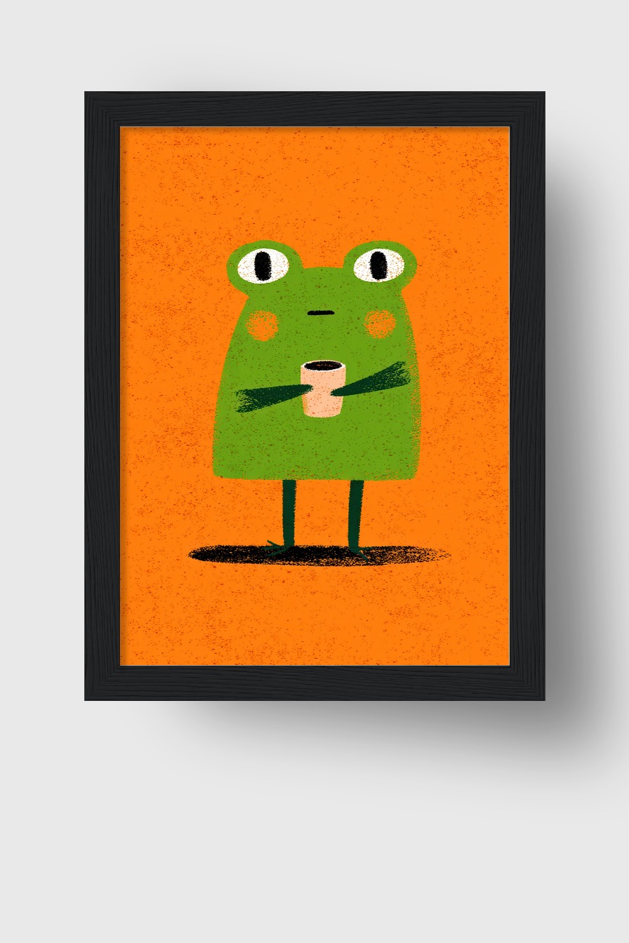 Illustration Poster Frosch grün Cartoon orange