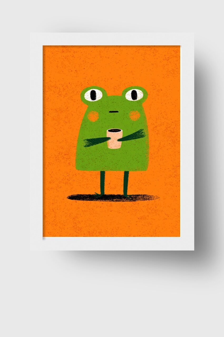 Illustration Poster Frosch grün Cartoon orange