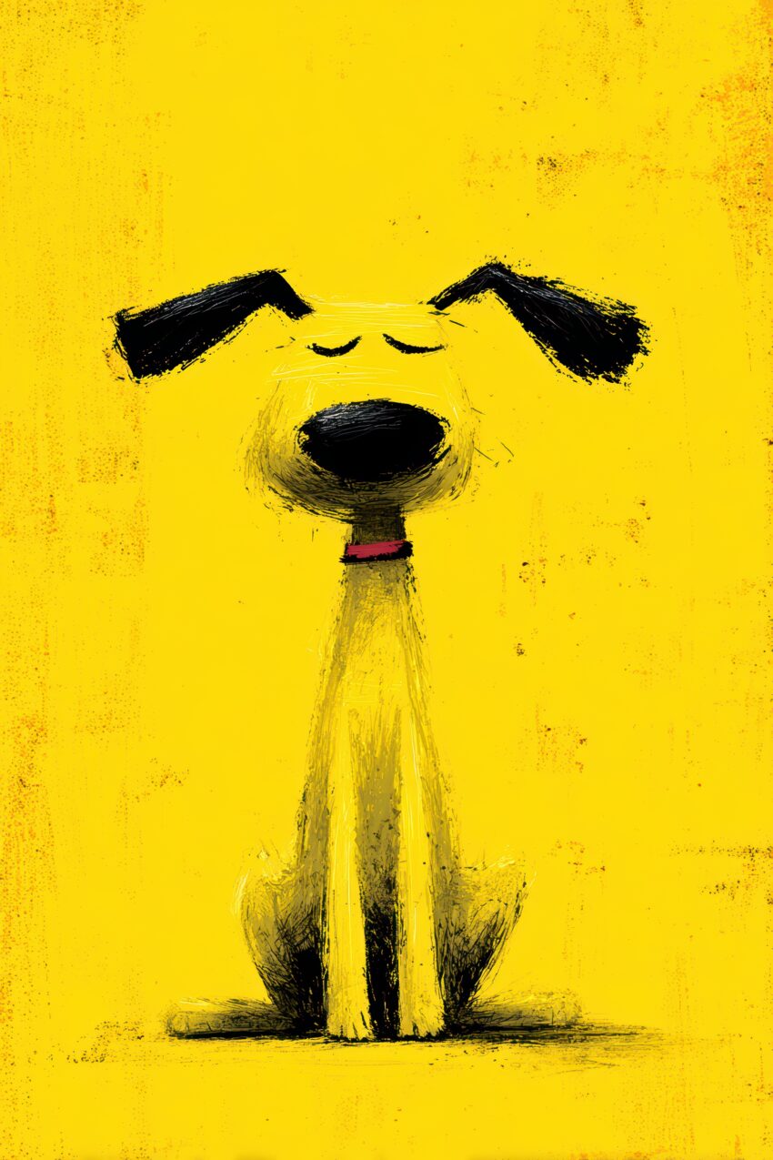 Digitale Kunst Poster Hund Schlappohren Gelb Schwarz