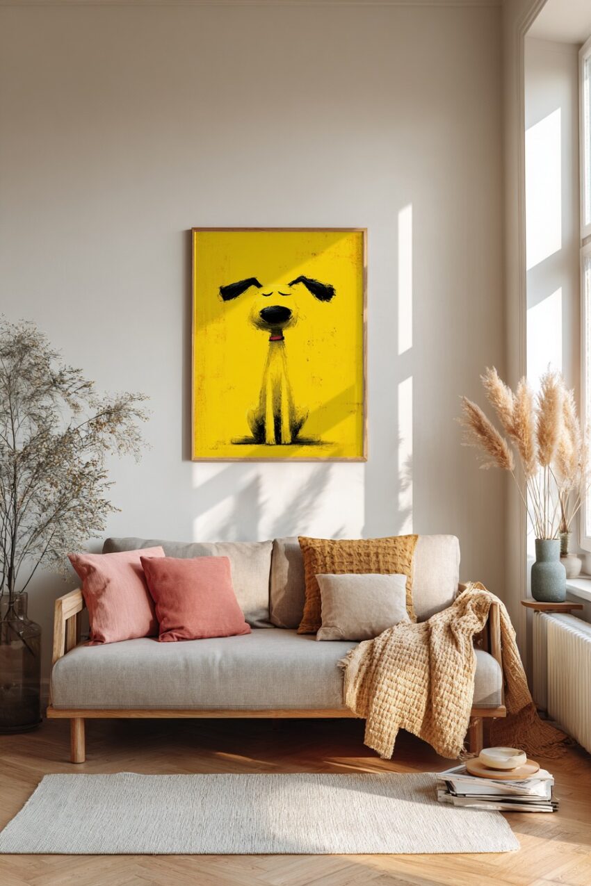 Digitale Kunst Poster Hund Schlappohren Gelb Schwarz