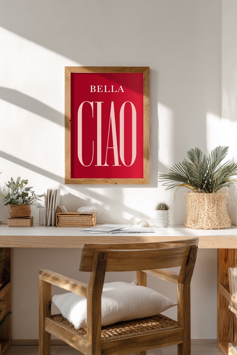 Minimalistisch Poster Schriftzug Ciao rot rosa