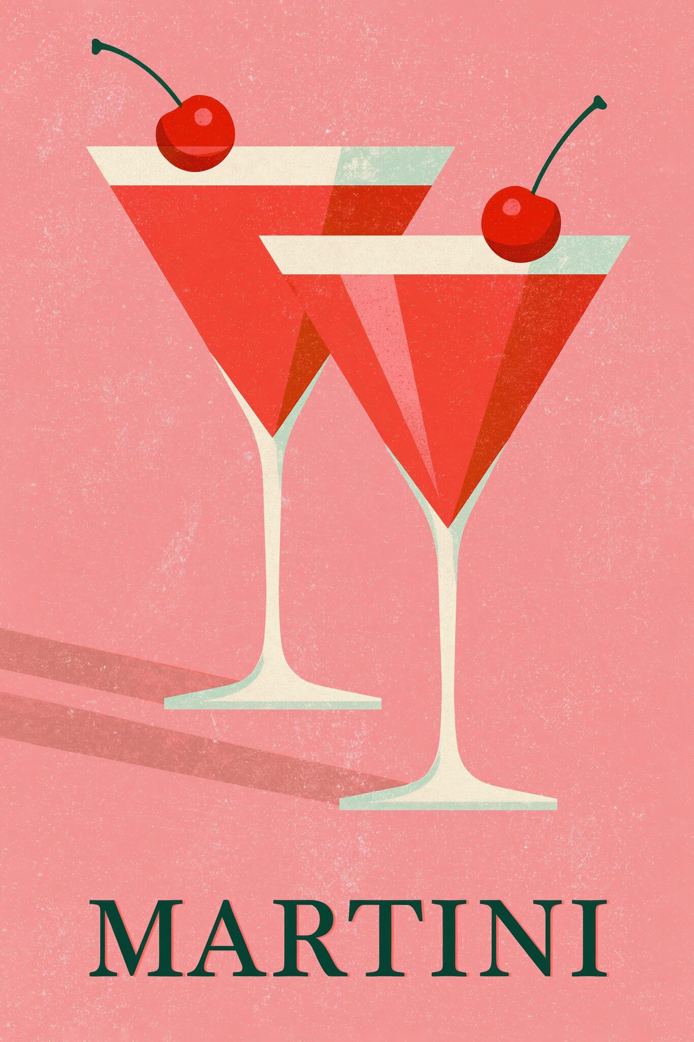 Illustration Poster Martini rot mit Kirsche minimalistisch