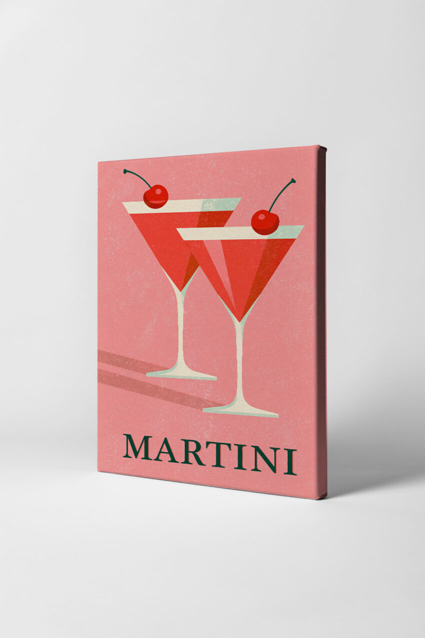 Illustration Poster Martini rot mit Kirsche minimalistisch