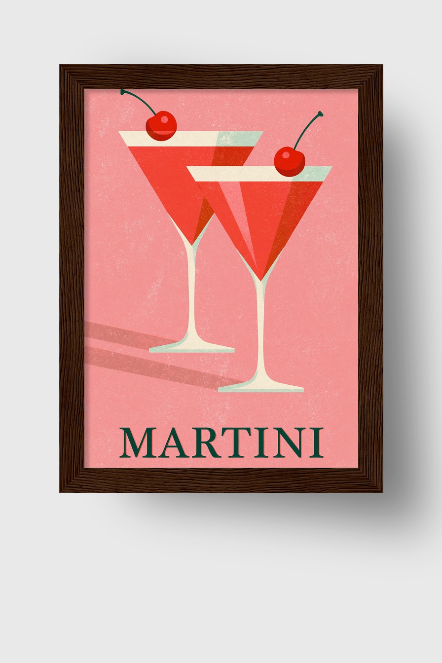 Illustration Poster Martini rot mit Kirsche minimalistisch