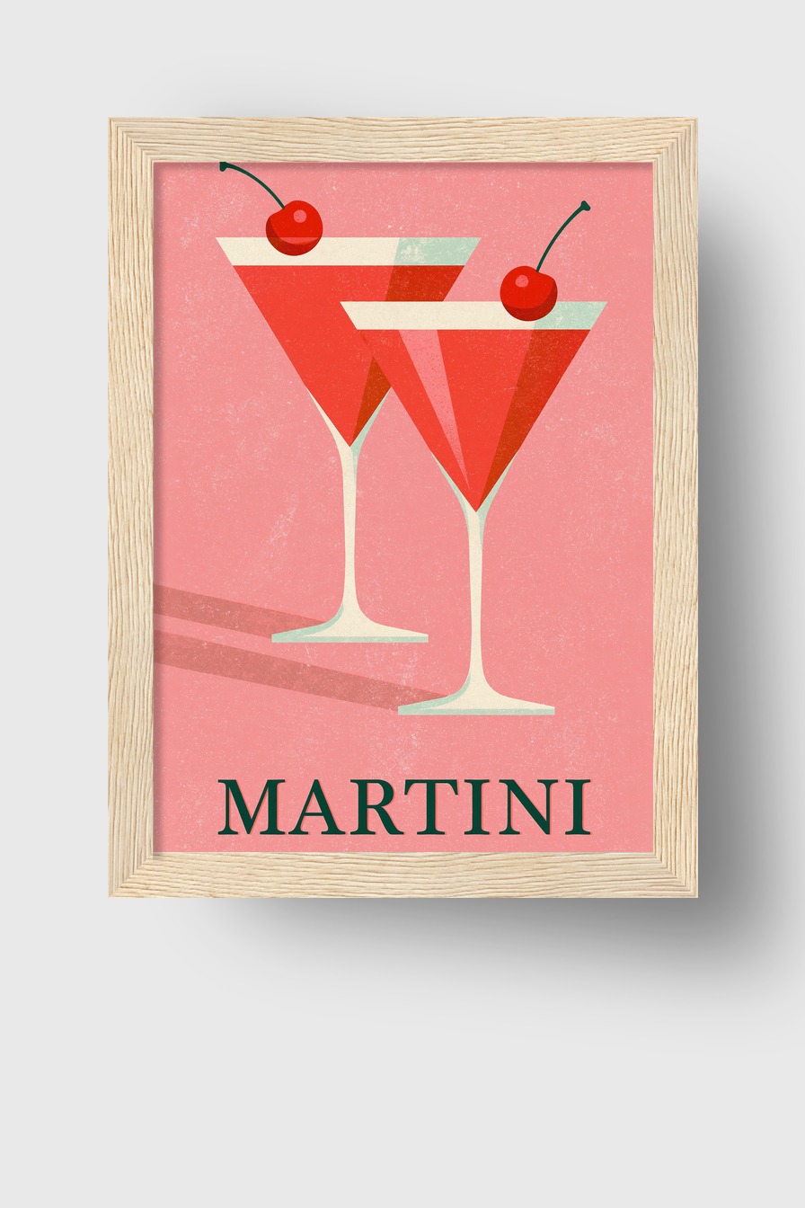 Illustration Poster Martini rot mit Kirsche minimalistisch