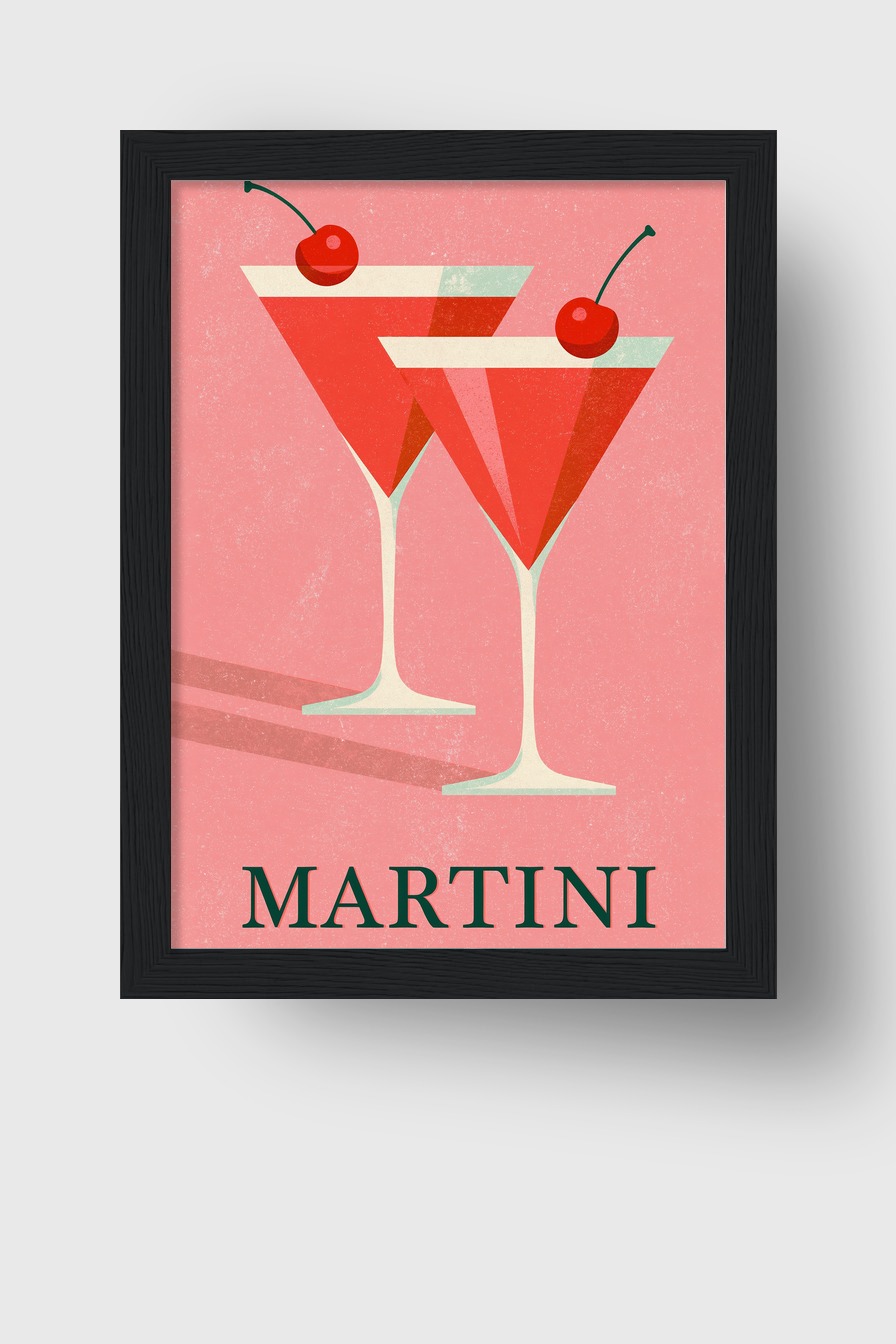 Illustration Poster Martini rot mit Kirsche minimalistisch