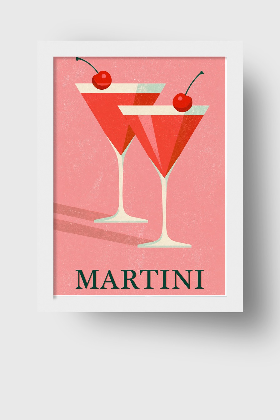 Illustration Poster Martini rot mit Kirsche minimalistisch
