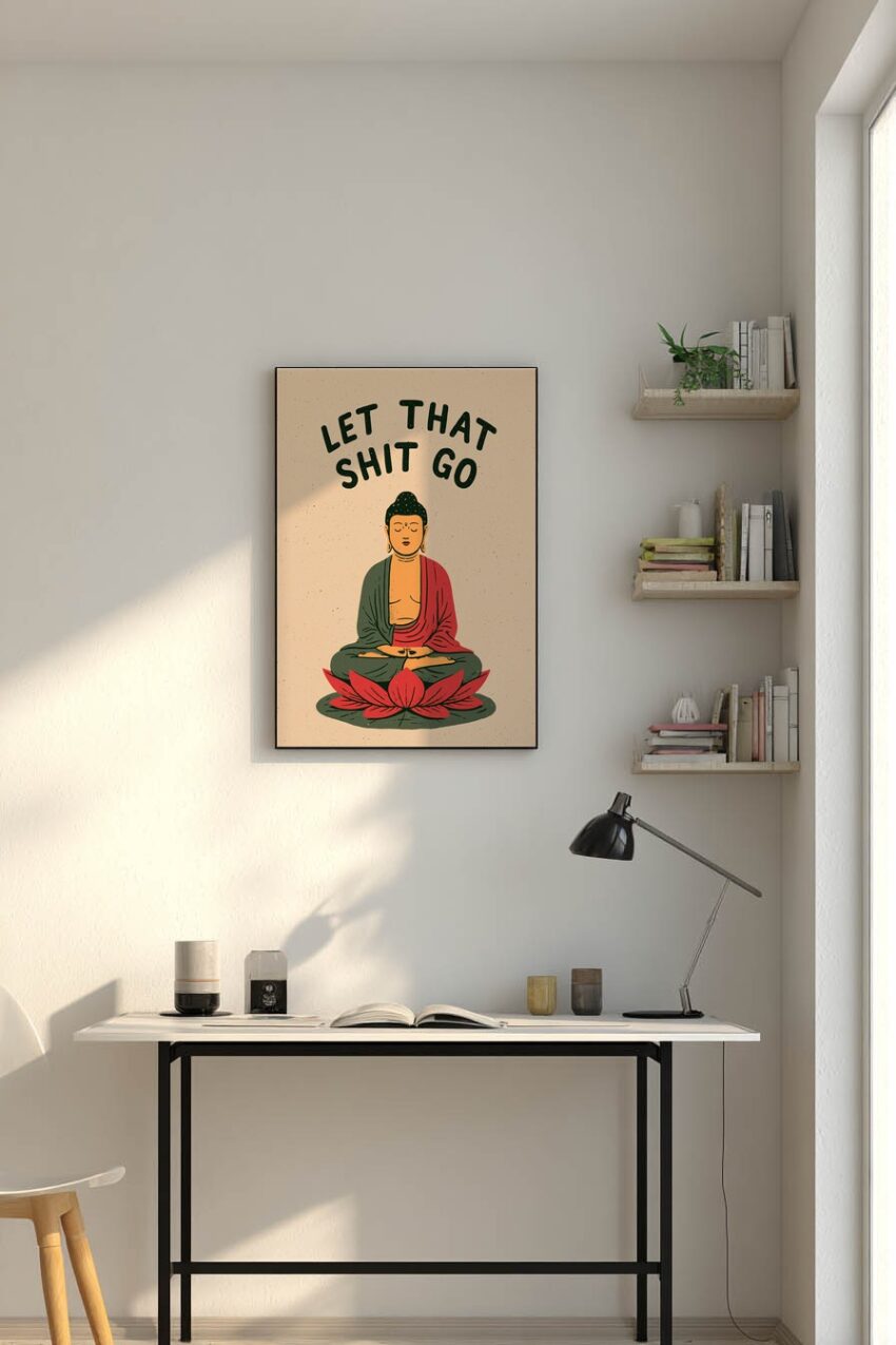Illustration Poster Buddha sitzend Lotus minimalistisch rot grün