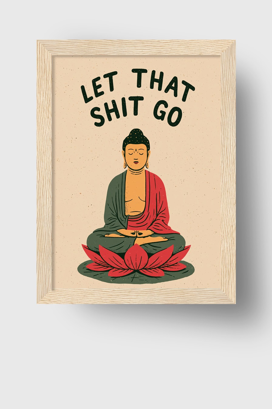 Illustration Poster Buddha sitzend Lotus minimalistisch rot grün