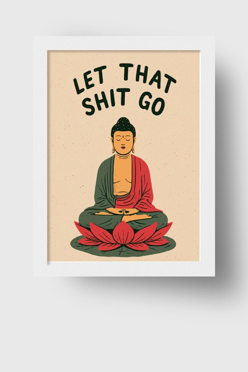 Illustration Poster Buddha sitzend Lotus minimalistisch rot grün