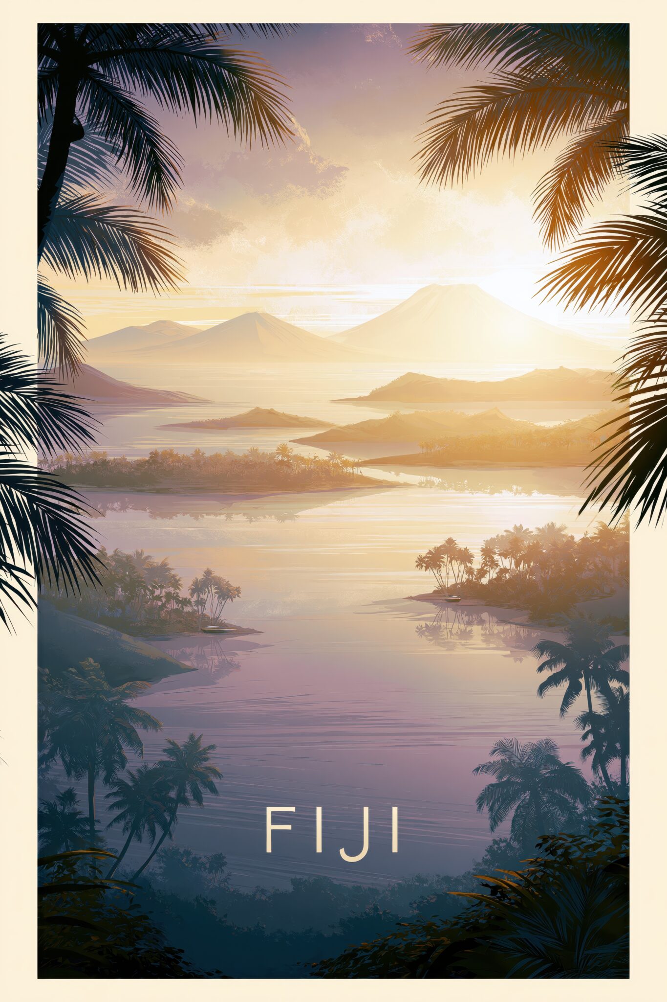 Illustration Poster Inseln Sonnenaufgang warm ruhig