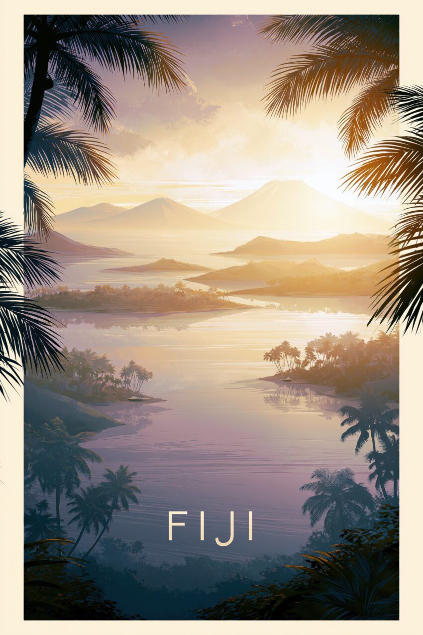 Illustration Poster Inseln Sonnenaufgang warm ruhig