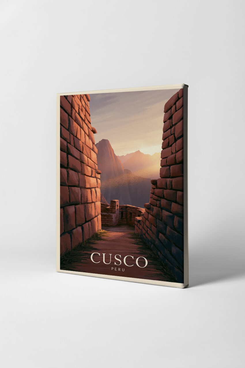 Illustration Poster Cusco Mauer Abendlicht Peru Steinweg