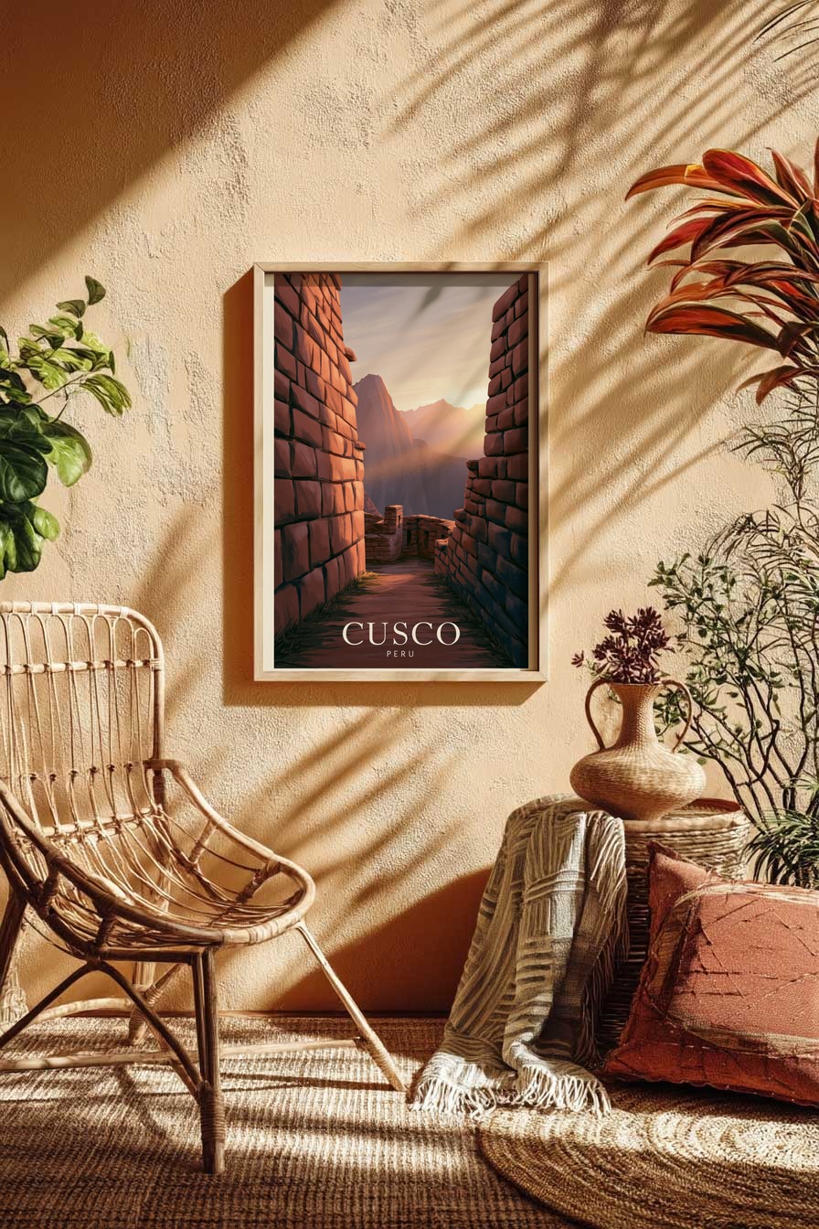 Illustration Poster Cusco Mauer Abendlicht Peru Steinweg