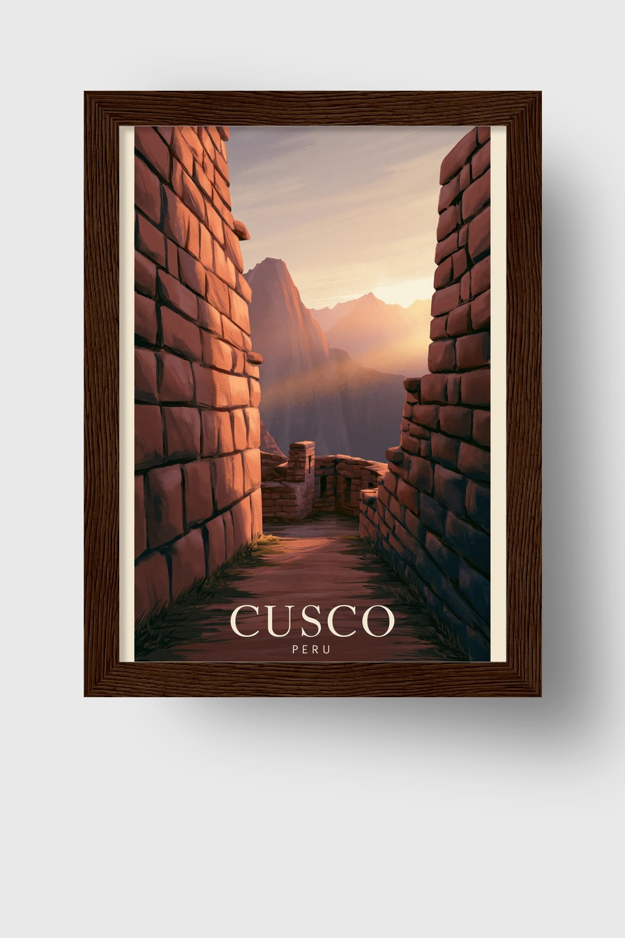 Illustration Poster Cusco Mauer Abendlicht Peru Steinweg