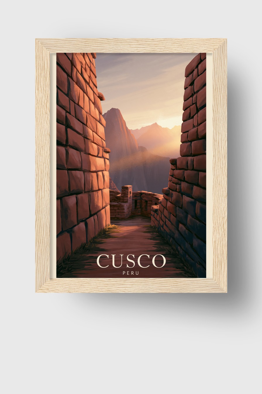 Illustration Poster Cusco Mauer Abendlicht Peru Steinweg