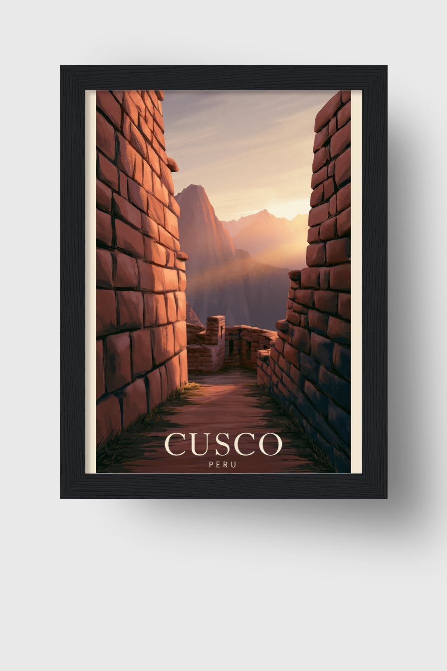 Illustration Poster Cusco Mauer Abendlicht Peru Steinweg