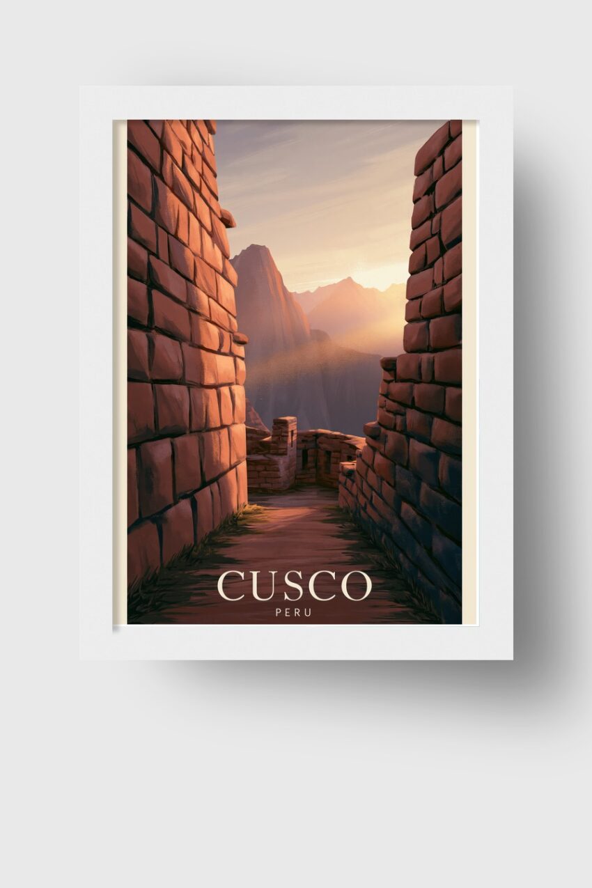 Illustration Poster Cusco Mauer Abendlicht Peru Steinweg