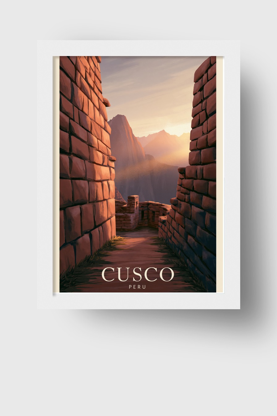 Illustration Poster Cusco Mauer Abendlicht Peru Steinweg