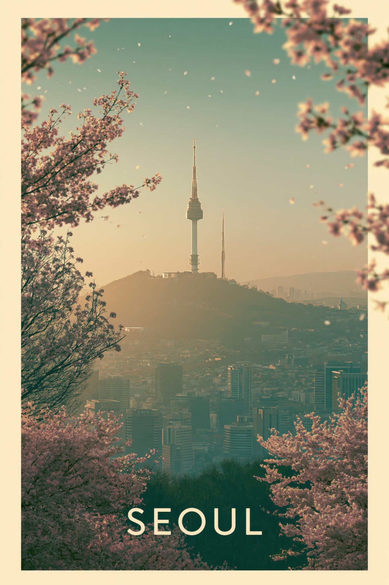 Fotografie Poster Namsan Turm Kirschblüten Frühling Seoul