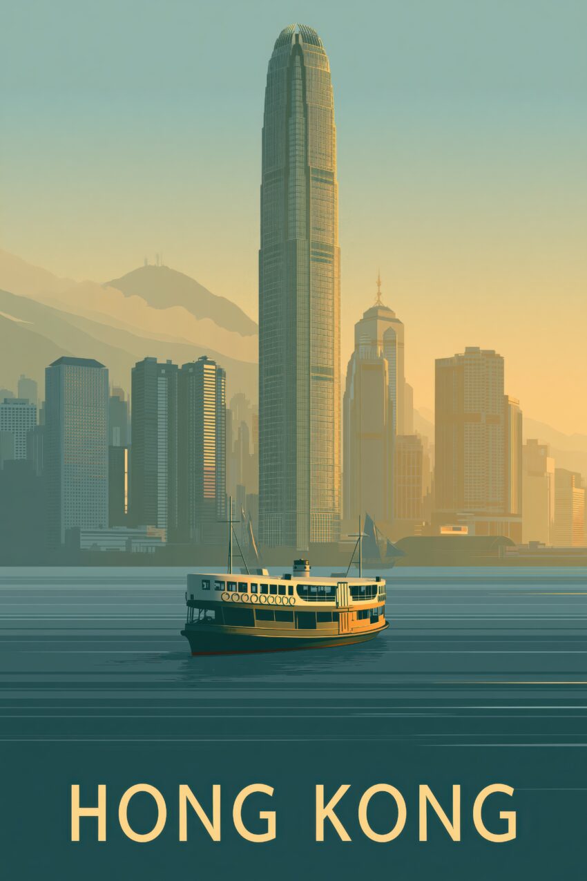 Digitale Kunst Poster Hong Kong Skyline Hafen gedämpft