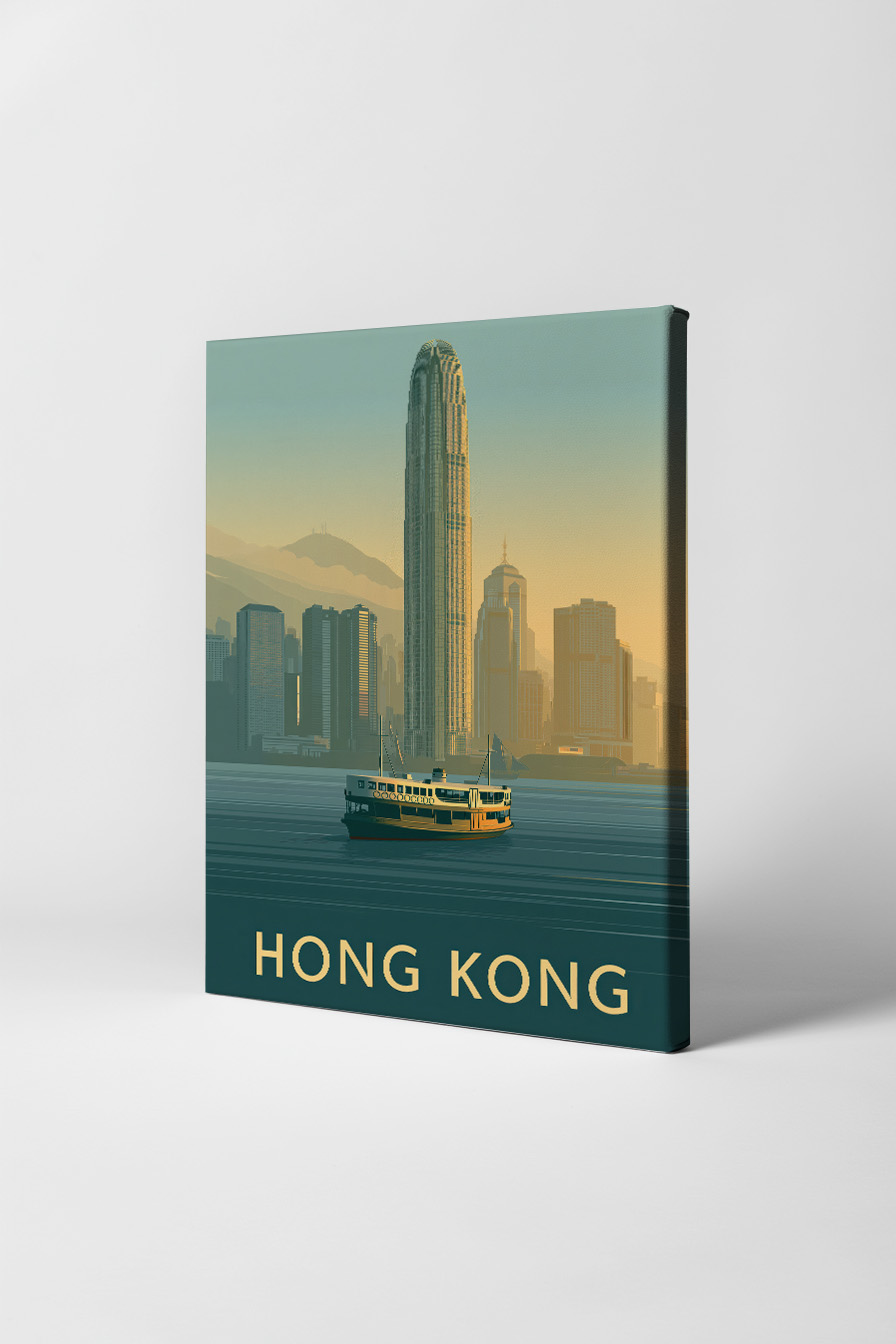 Digitale Kunst Poster Hong Kong Skyline Hafen gedämpft