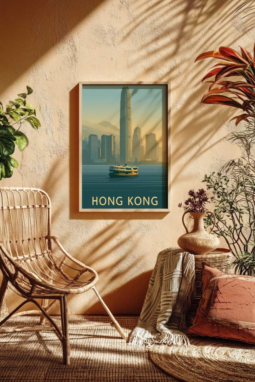 Digitale Kunst Poster Hong Kong Skyline Hafen gedämpft