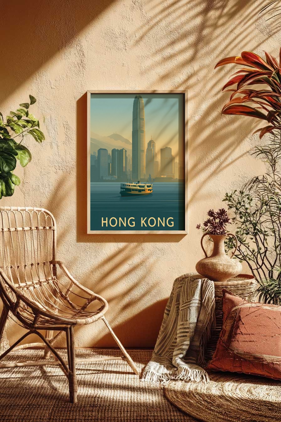 Digitale Kunst Poster Hong Kong Skyline Hafen gedämpft