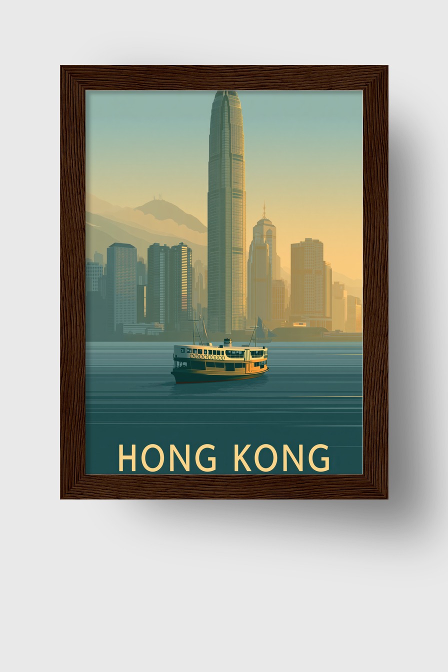 Digitale Kunst Poster Hong Kong Skyline Hafen gedämpft